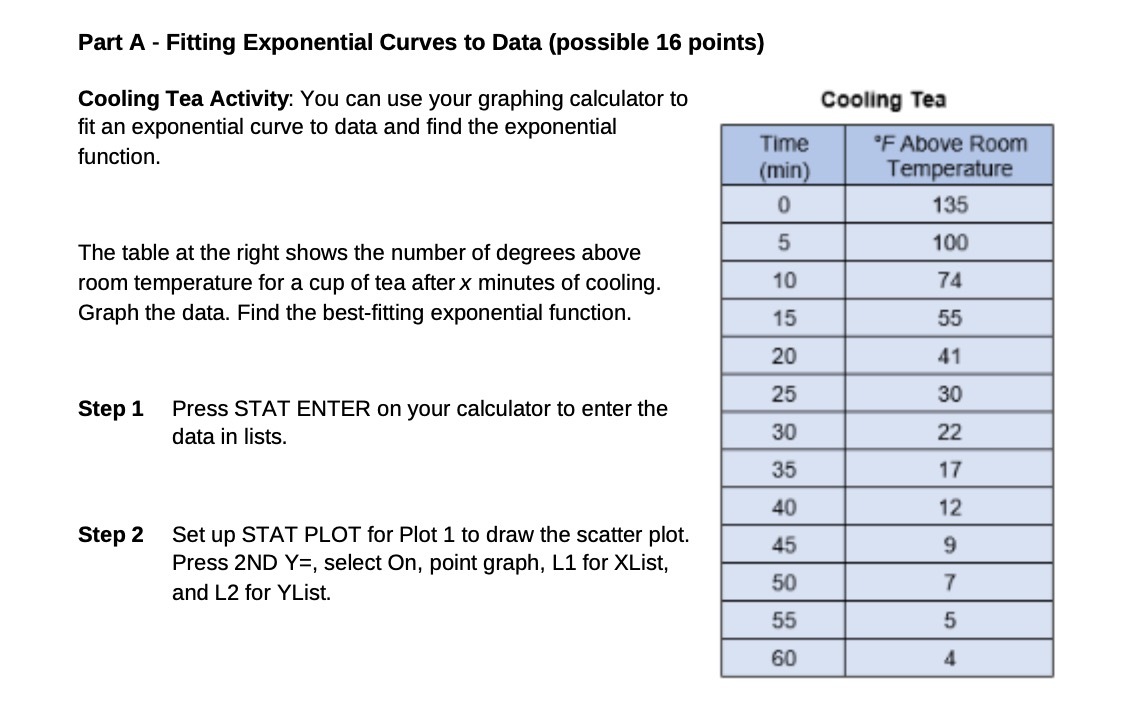  Part A - Fitting Exponential Curves to Data (possible 16 points)