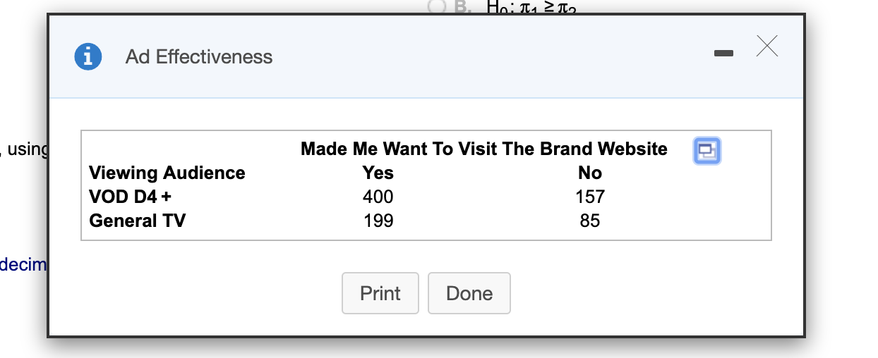 the Z test statistic value using technolgy Does Cable Video on Demand