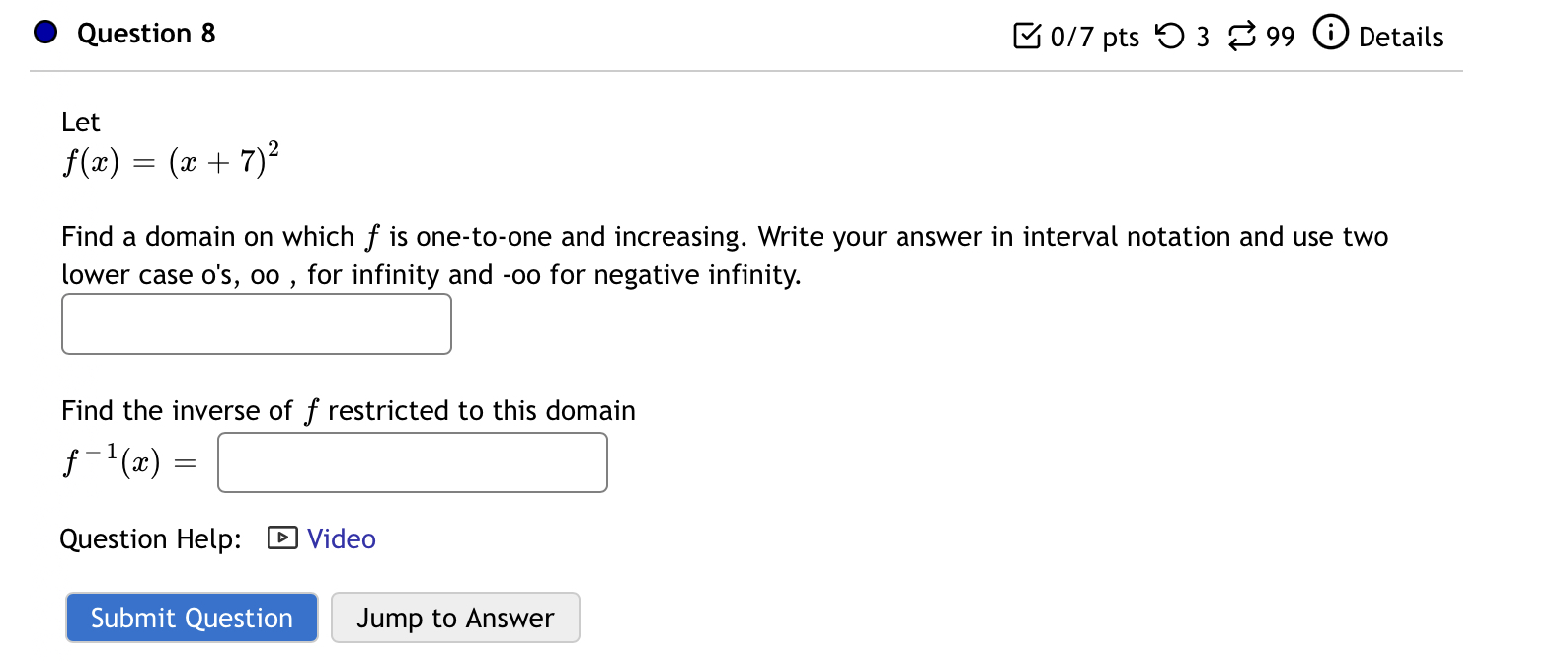= Question Help: D Video Submit Question Jump to Answer0 Question 7