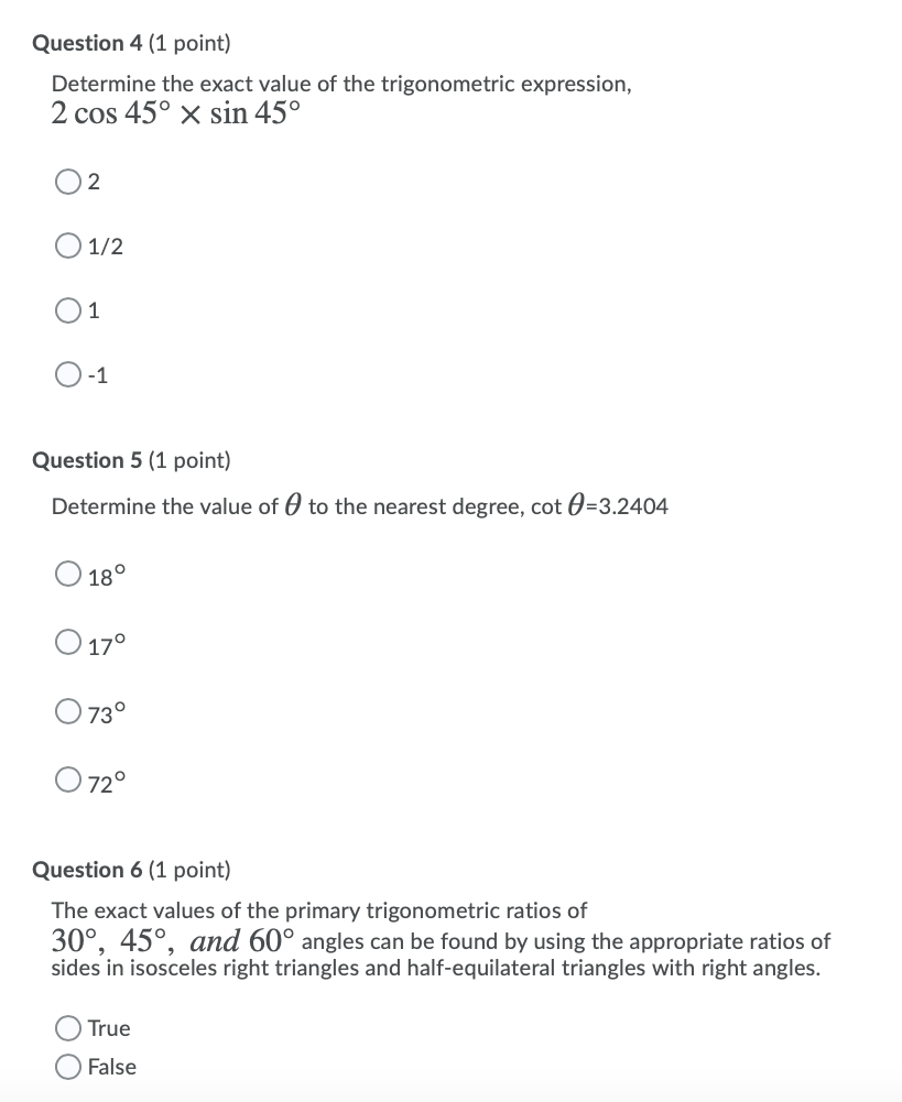 value of the trigonometric expression, tan2 30 0052 45 0 -1I6 Question