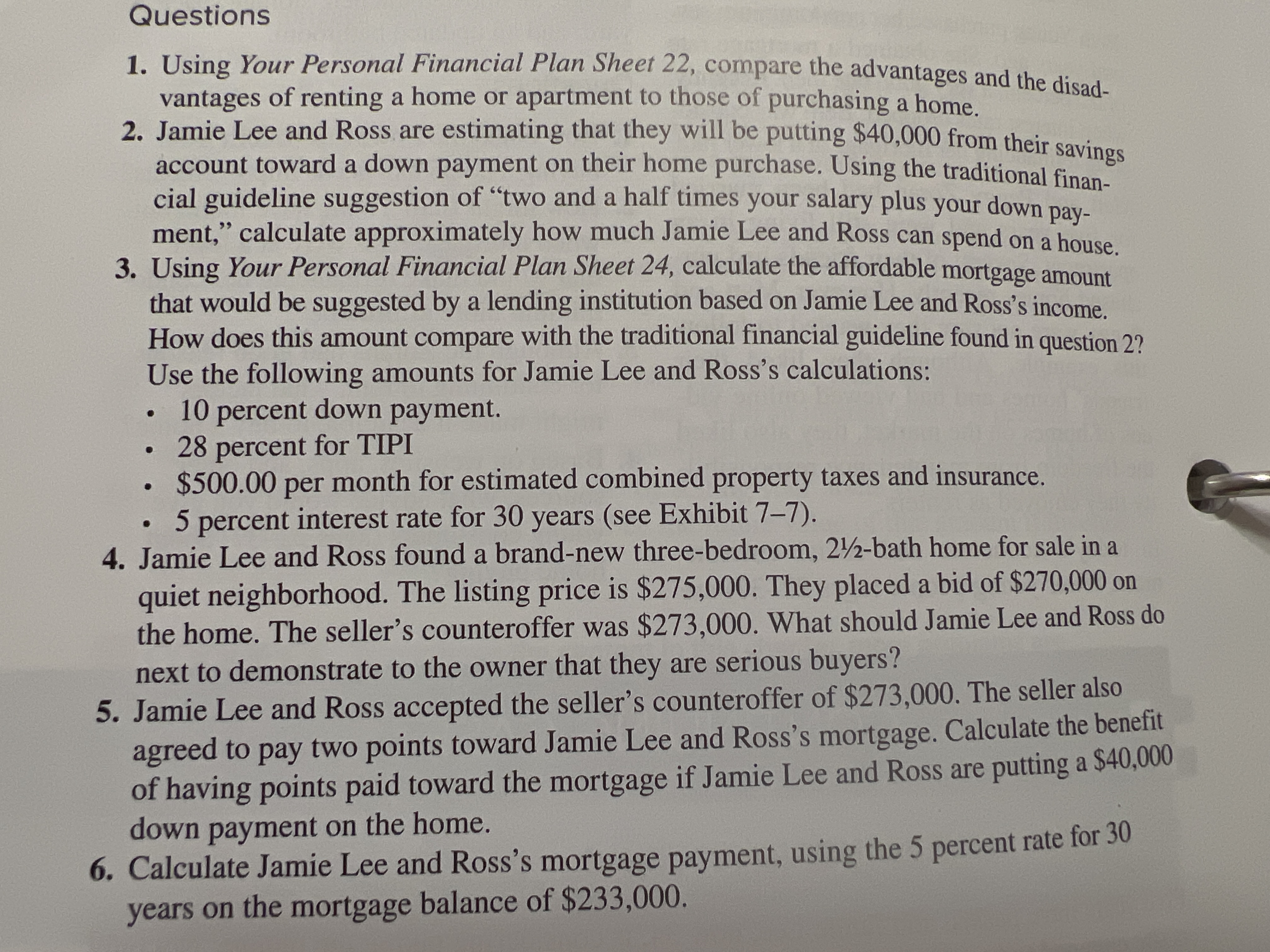 Questions 1. Using Your Personal Financial Plan Sheet 22, compare the