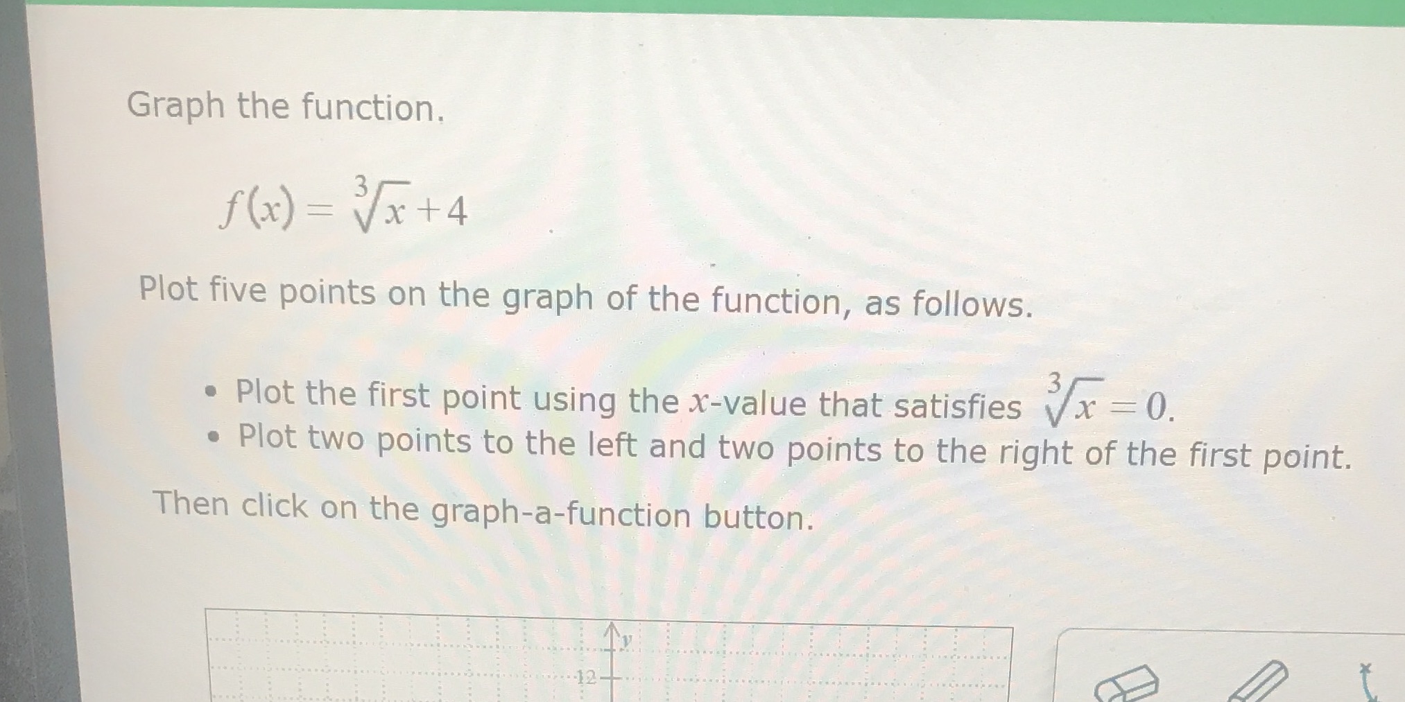  Graph the function. f (x ) = Vx+ 4 Plot five