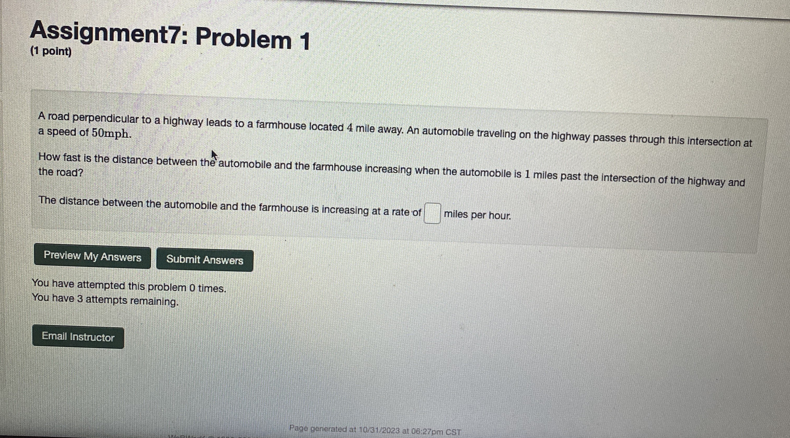 Assignment7: Problem 1 (1 point) A road perpendicular to a highway