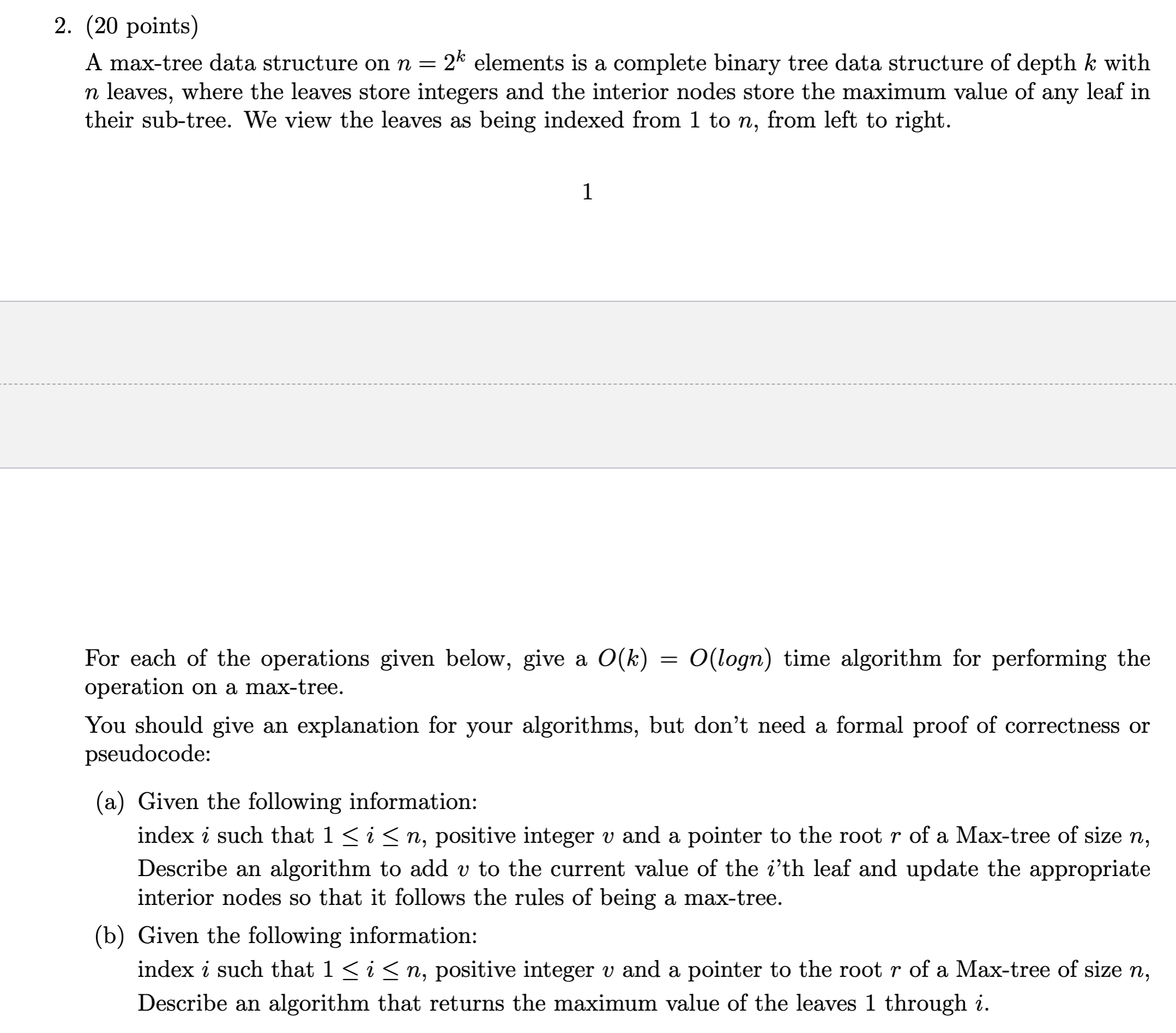 2. (20 points) A maxtree data structure on n = 2'\"