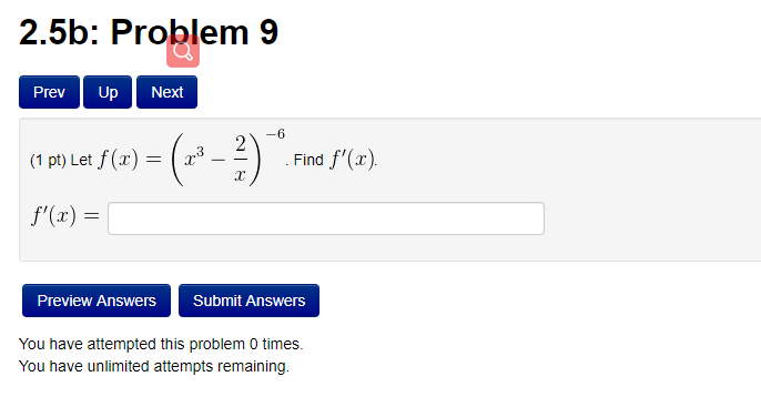 k'(a) = Preview Answers Submit Answers You have attempted this problem 0