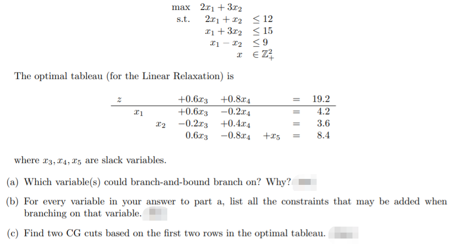 solve the question below: max 2x1 + 312 s.t. 2x1 + 12