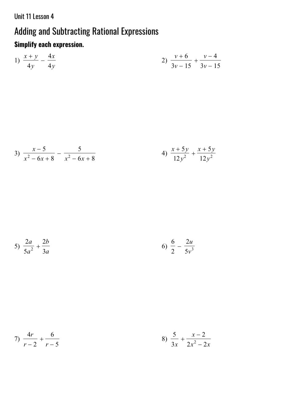 Can someone help me asap!!! Unit 11 Lesson 4 Adding and Subtracting