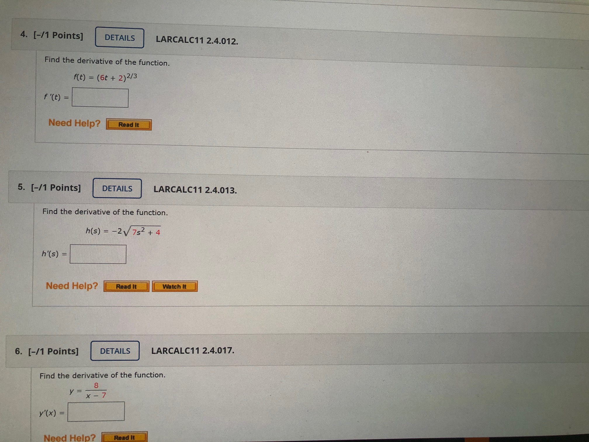 please let me know no.4 5 6 4. [-/1 Points] DETAILS LARCALC11