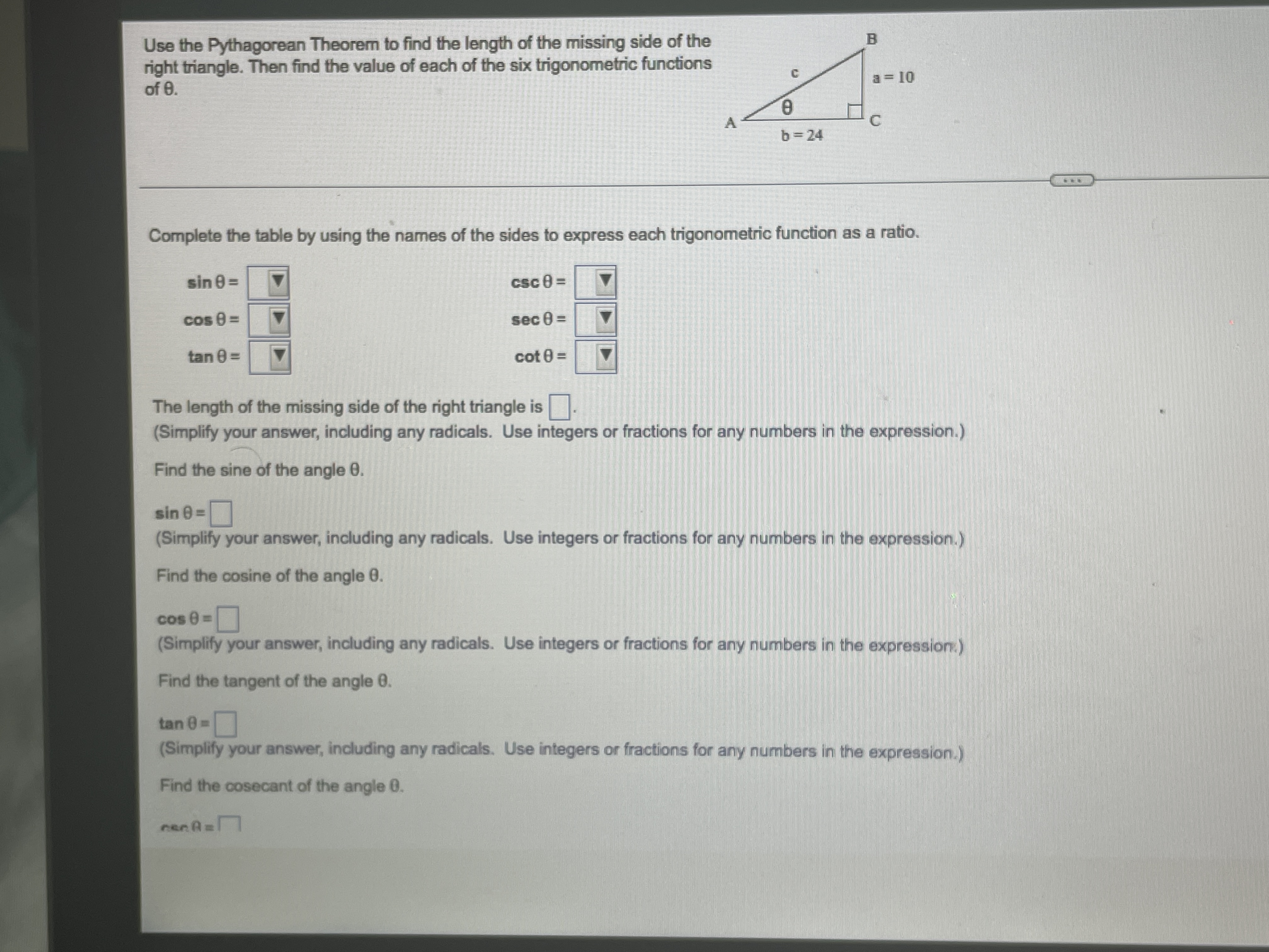 how are the trigonometric functions of 0 defined? C a sin 0