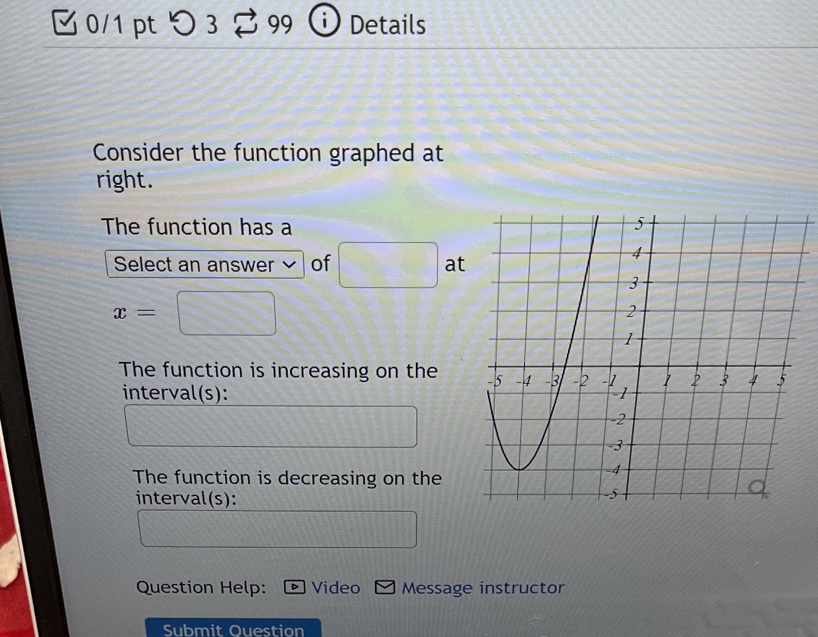  0/1 pt ) 3 99 0 Details Consider the function graphed