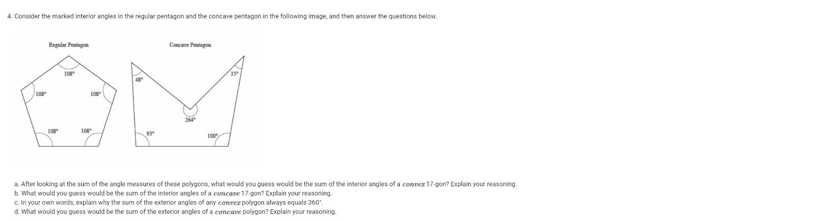 4. Consider the marked interior angles in the regular pentagon and