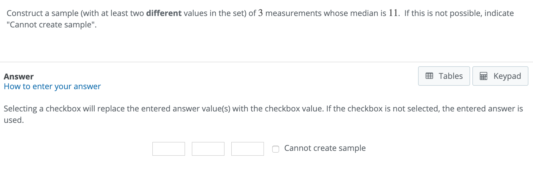 Needing help constructing this answer for the question Construct a sample (with