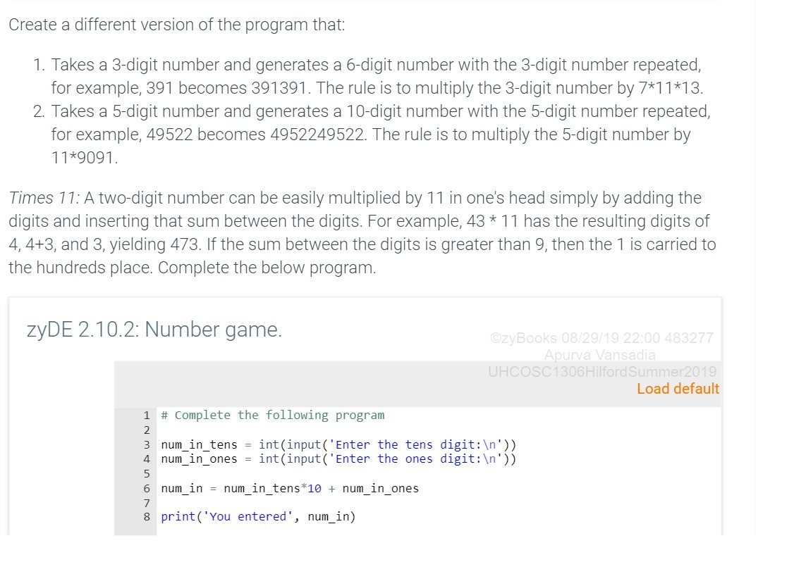  Create a different version of the program that: 1. Takes a