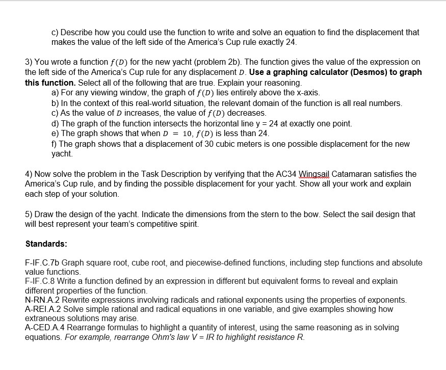 students will solve an inequality as they design a yacht of different