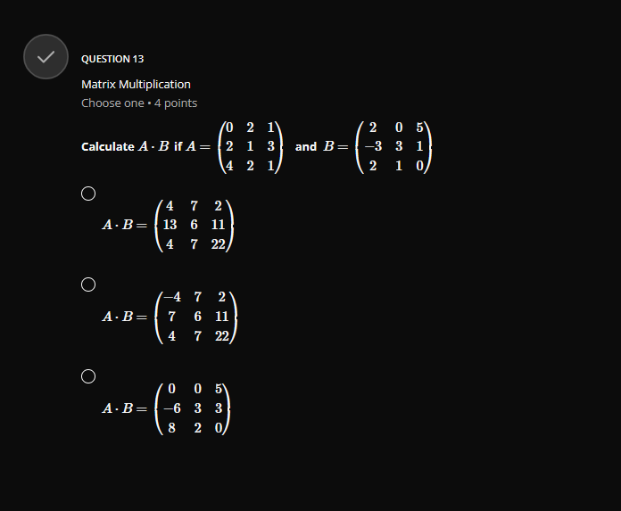 = 5 QUESTION 2.3 Angle Between two Vectors Choose one . 4