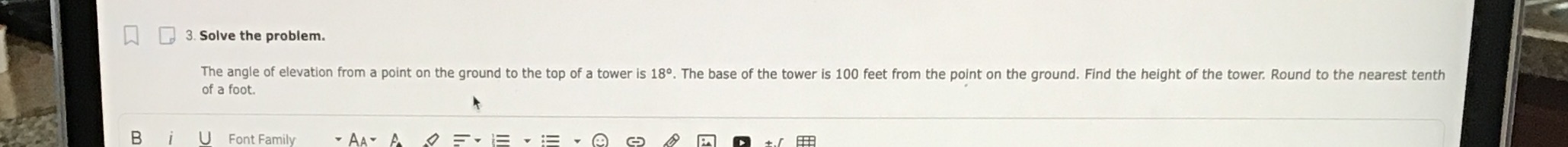  3. Solve the problem. The angle of elevation from a point