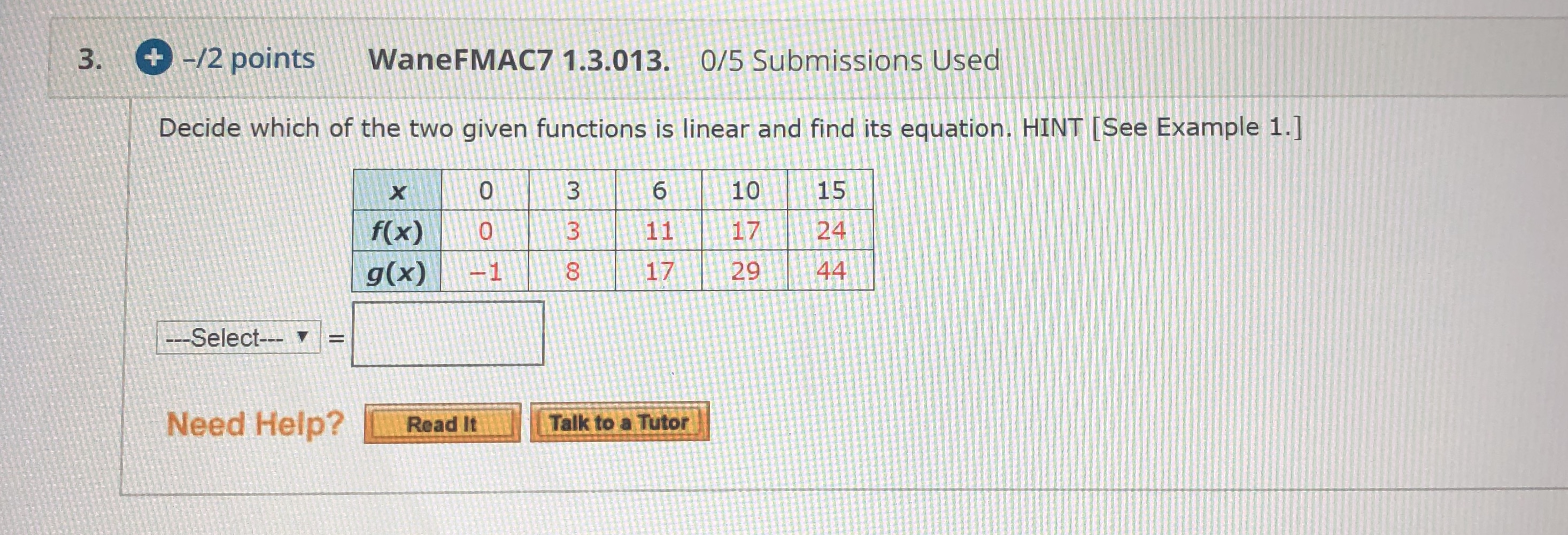 how would I solve this? 3. + -/2 points WaneFMAC7 1.3.013. 0/5