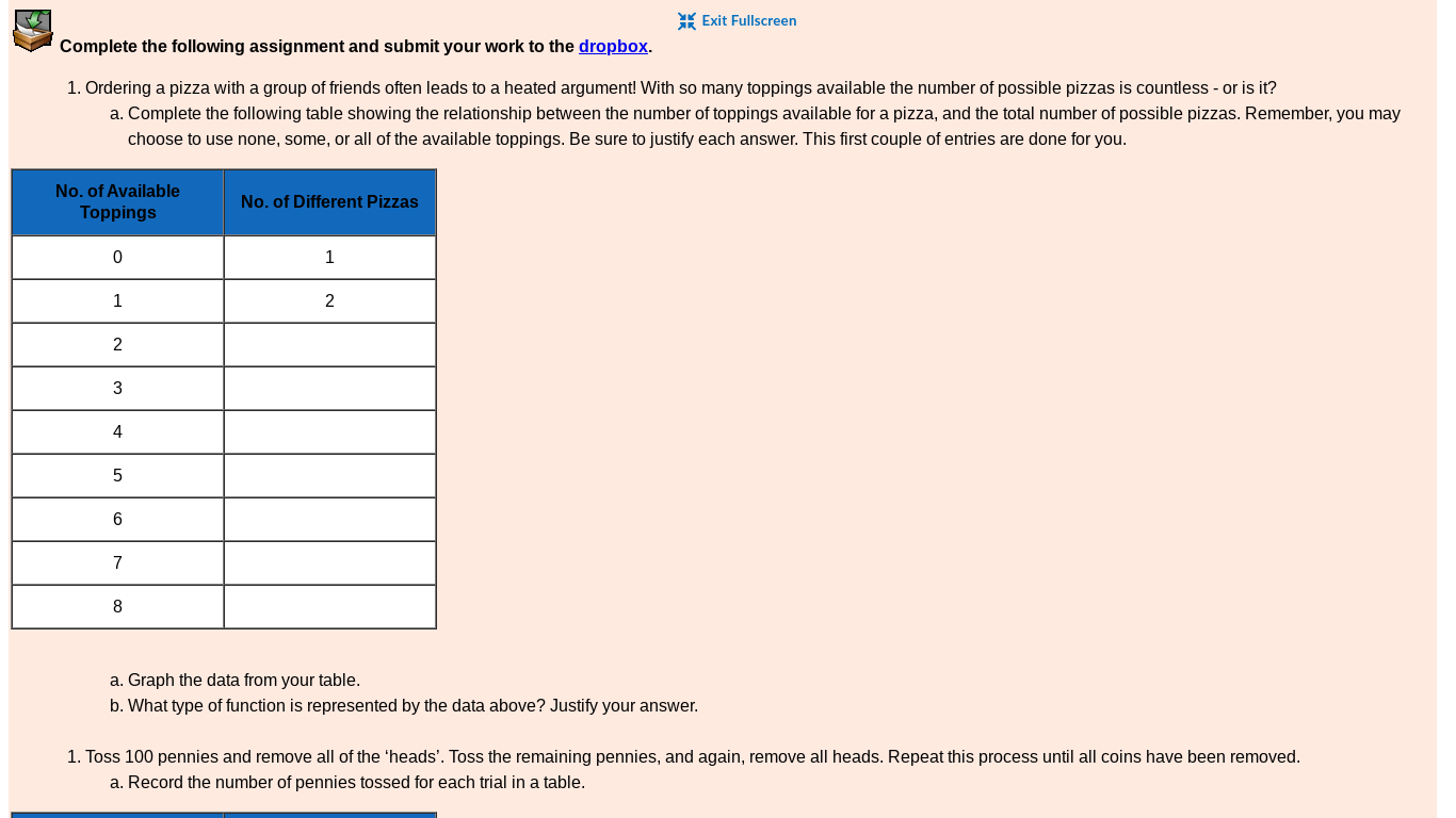  Exit Fullscreen Complete the following assignment and submit your work to