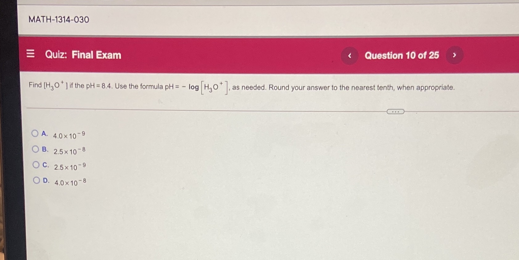  MATH-1314-030 Quiz: Final Exam