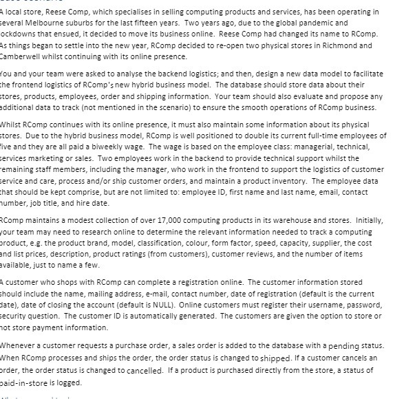  A local store, Reese Comp, which specialises in selling computing products