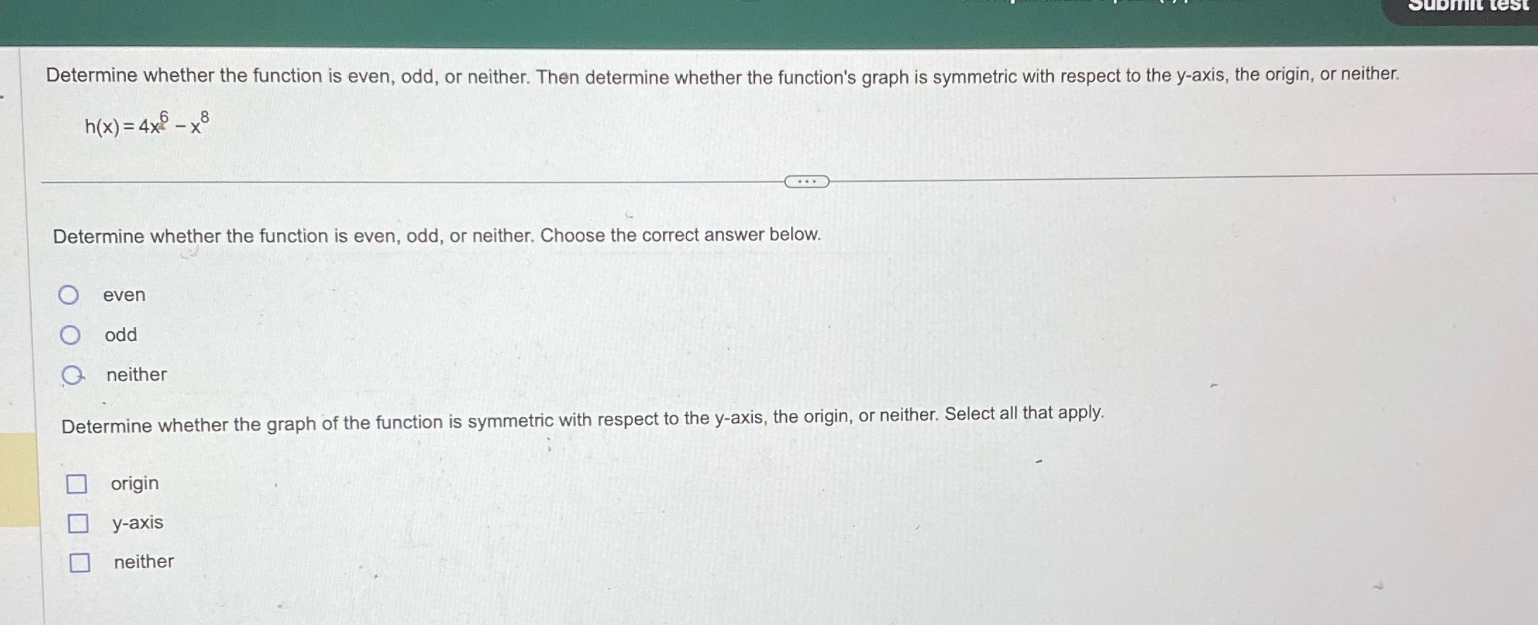  Det ' - - . _ ermine whether the function is