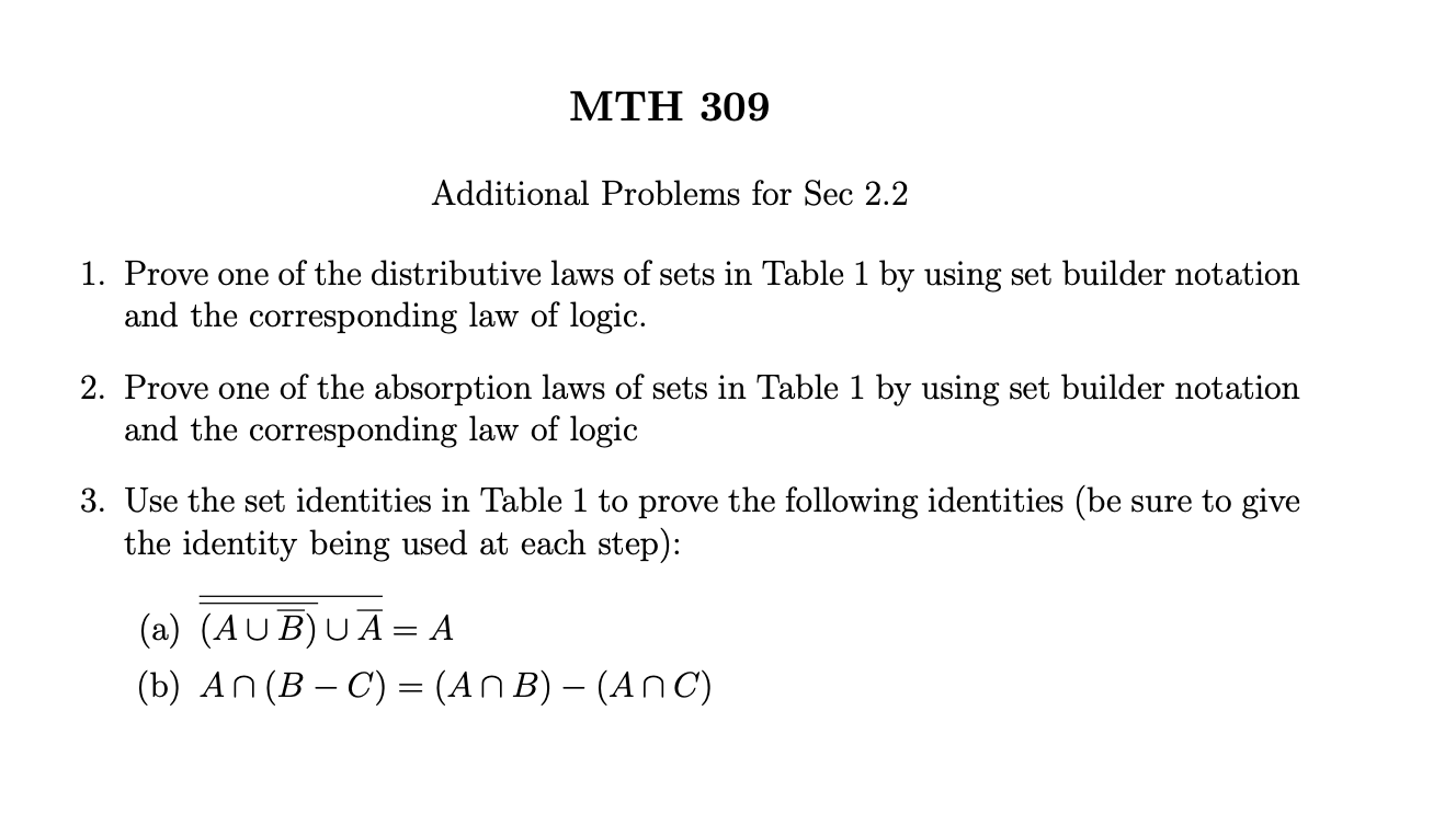 AUD = A A UU = U Domination laws And =0 AUA