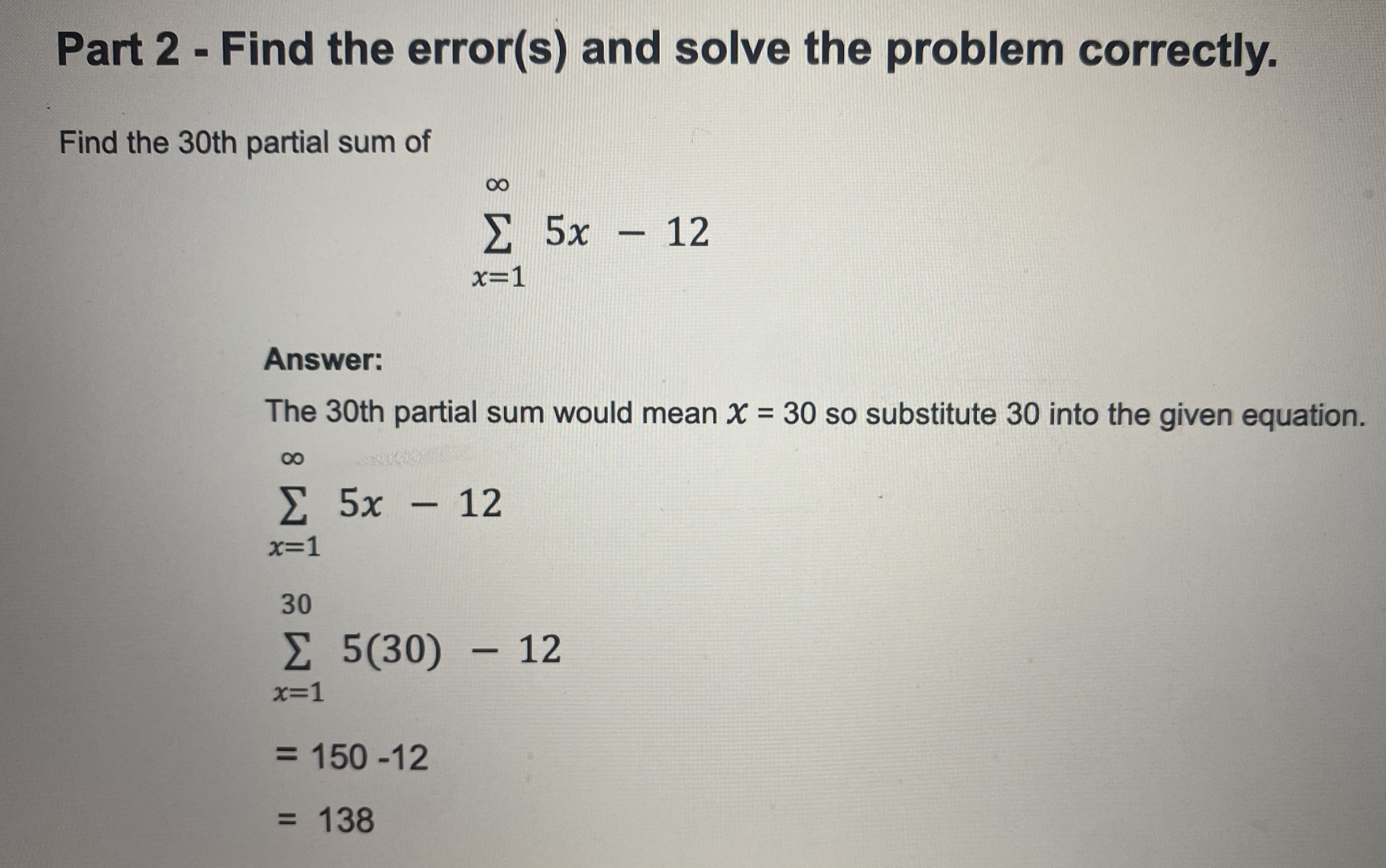 Part 2 - Find the error(s) and solve the problem correctly.
