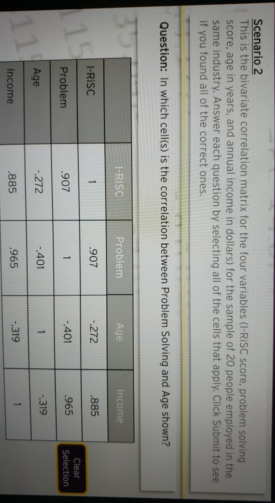 correlation Scenario 2 This is the bivariate correlation matrix for the four