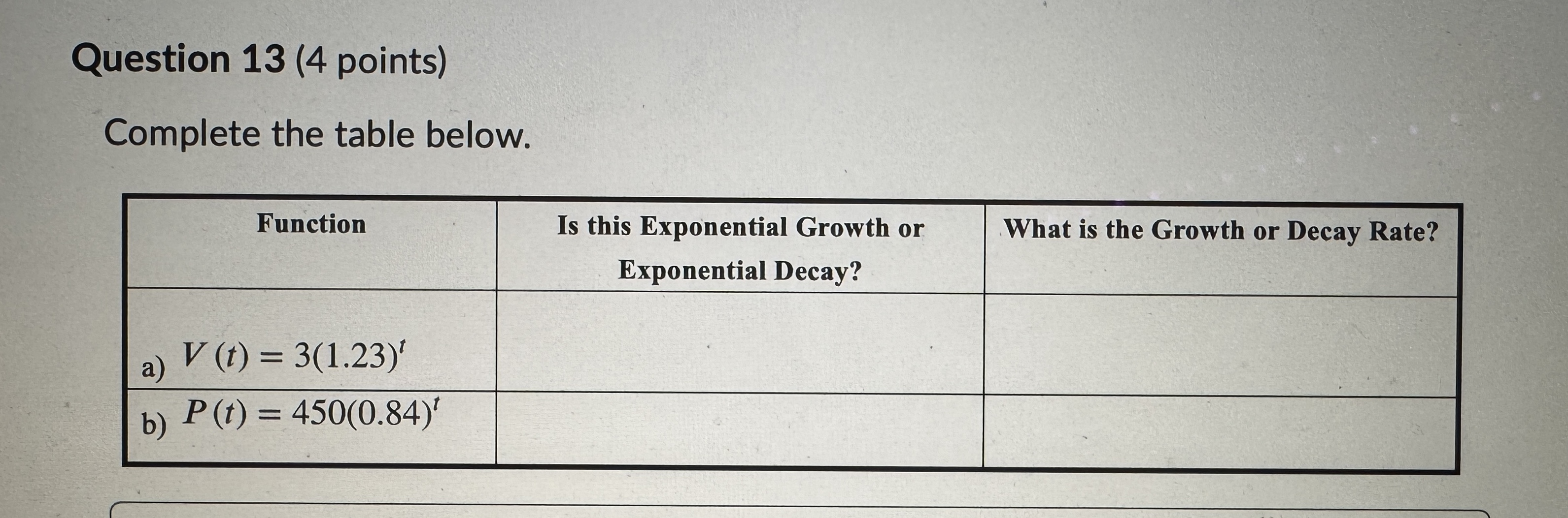than an hour, thank you Question 11 (3 points) Determine an equation