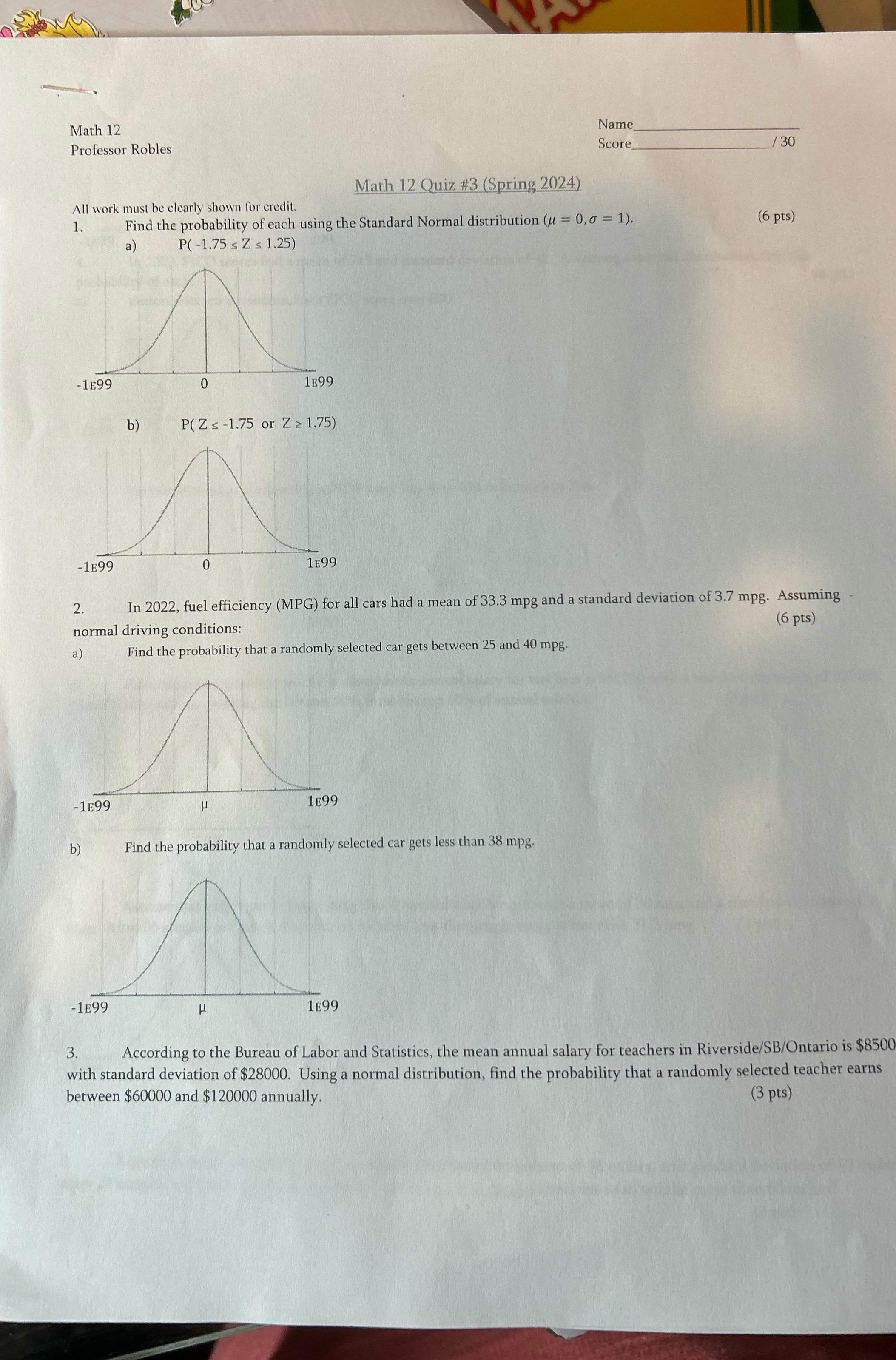 Please graph also Math 12 Name Professor Robles Score 30 Math 12