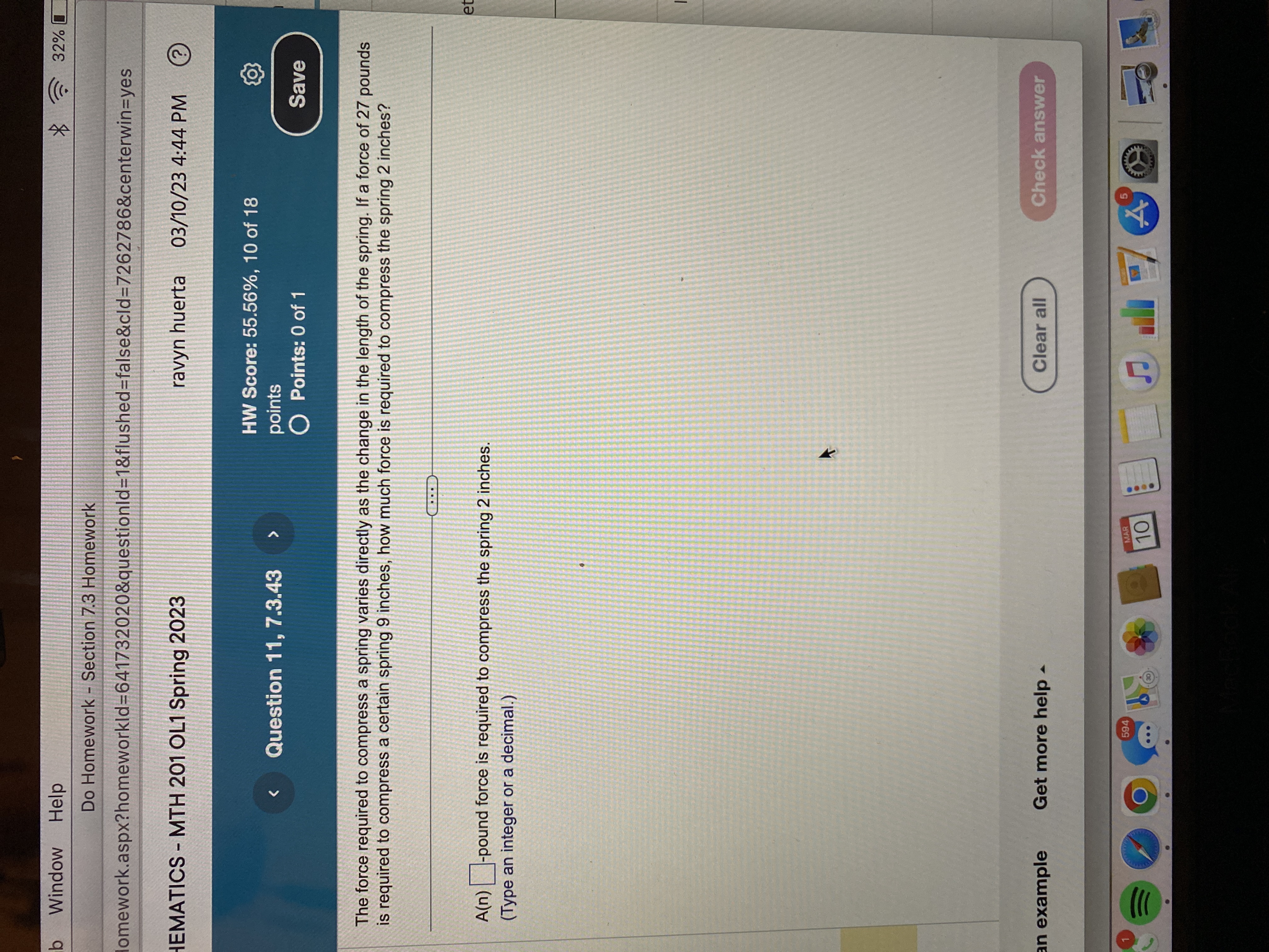 b Window Help 32% Do Homework - Section 7.3 Homework omework.aspx?homeworkld=641732020&questionld=1&flushed=false&cld=7262786¢erwin=yes