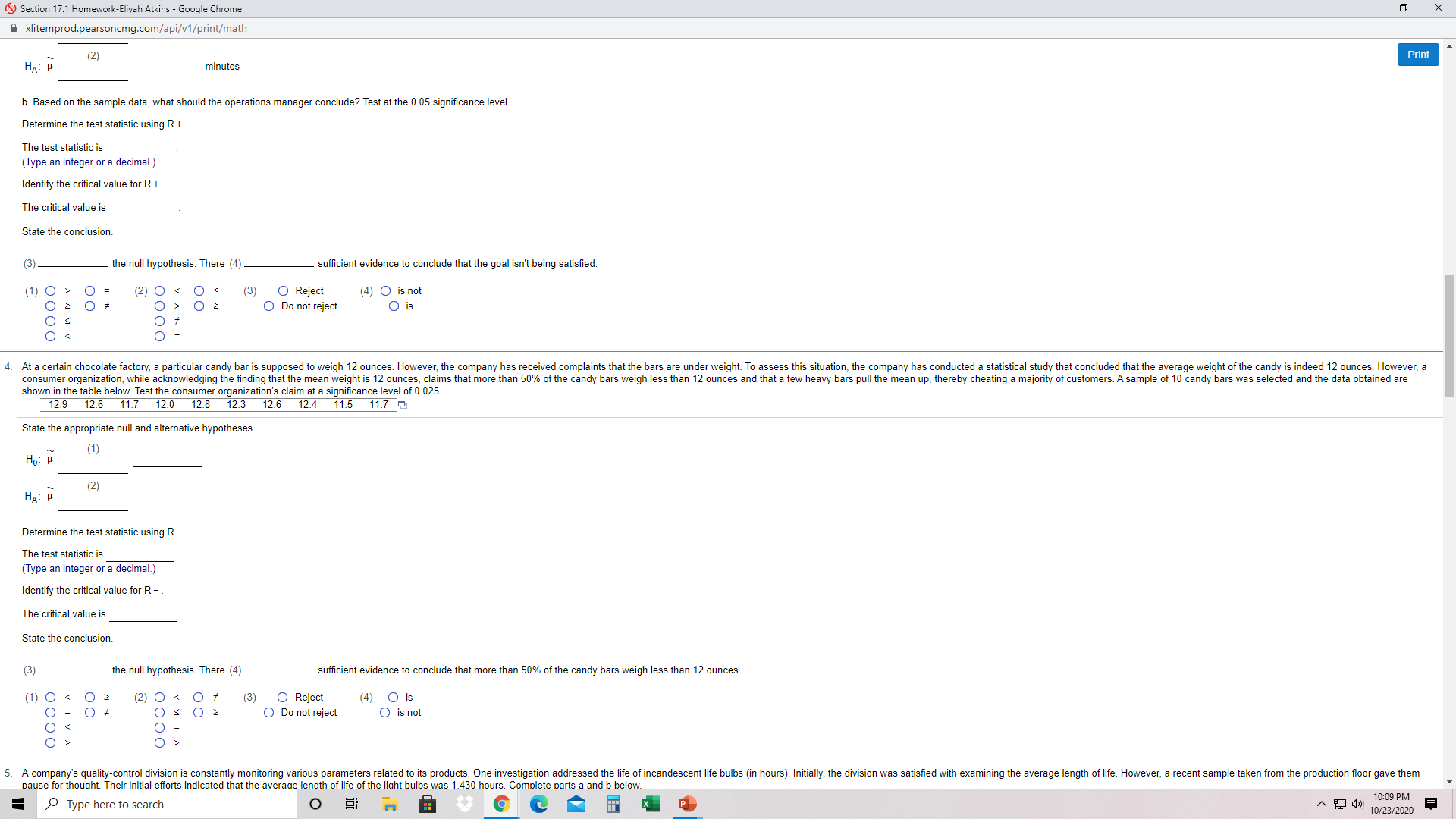 17.1 Homework Print 1. Consider the set of observations below. 4.7 5.1