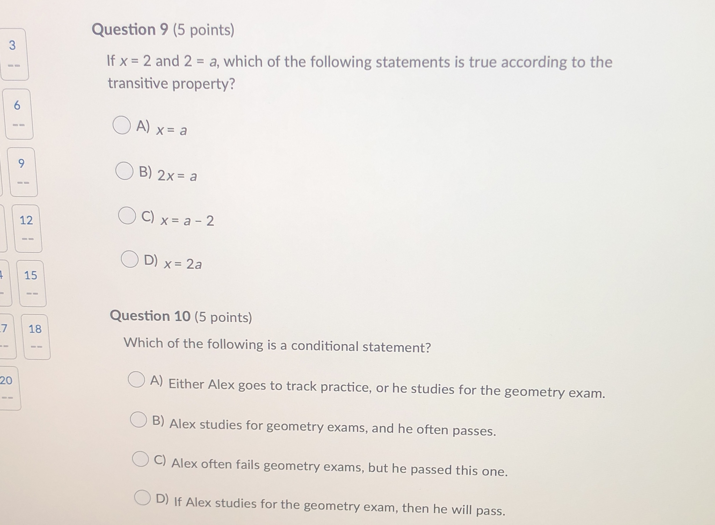 Plz help ASAP Question 9 (5 points) 3 If x = 2