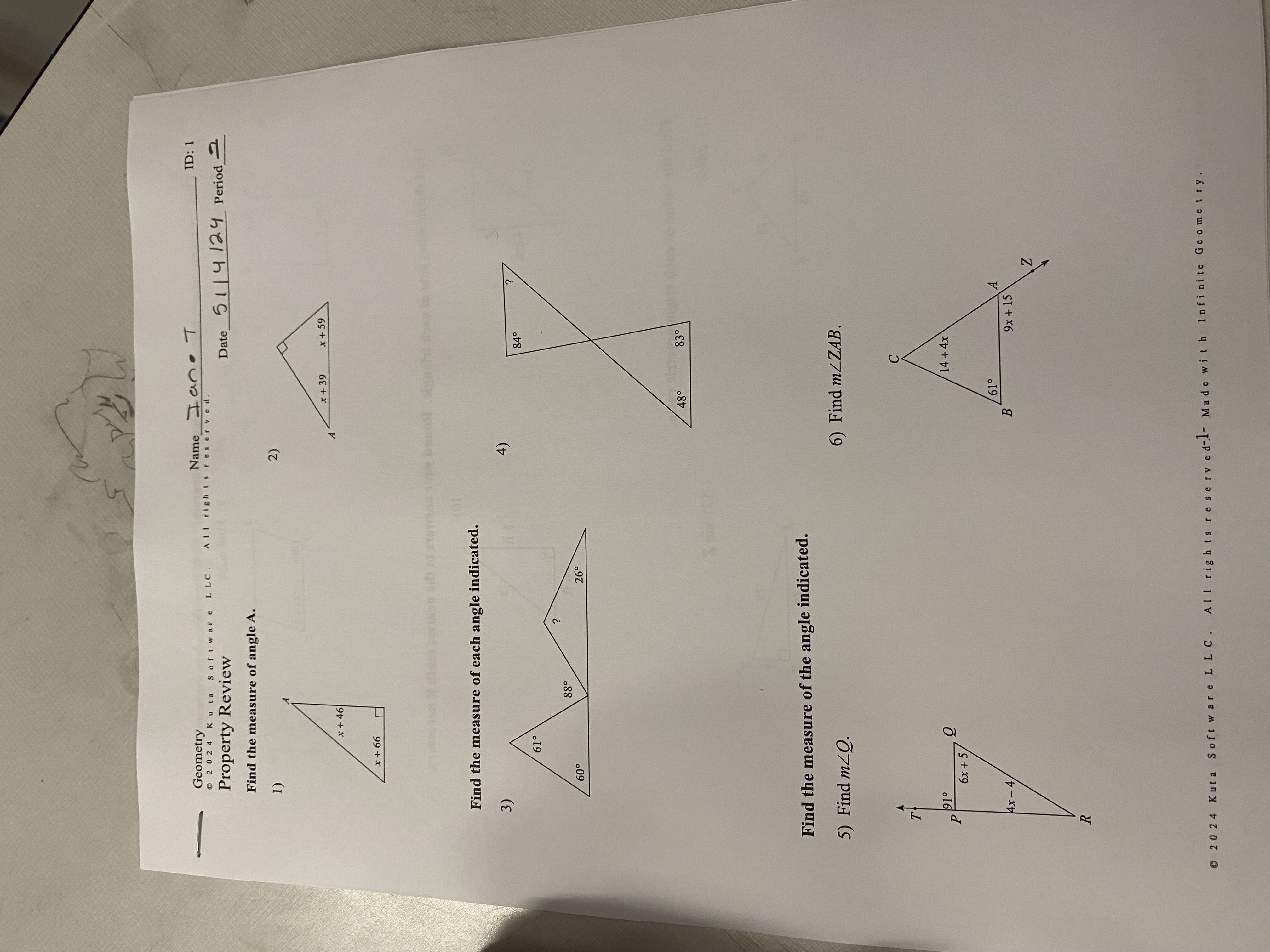 Geometry 0 2024 Kuta Software LLC. Name Jan . T Property