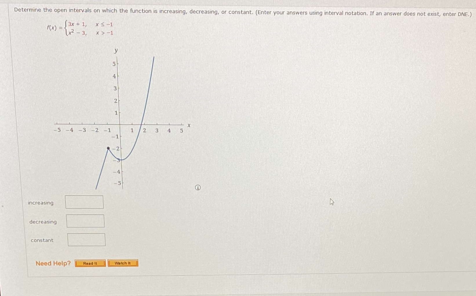  Determine the open intervals on which the function is increasing, decreasing,