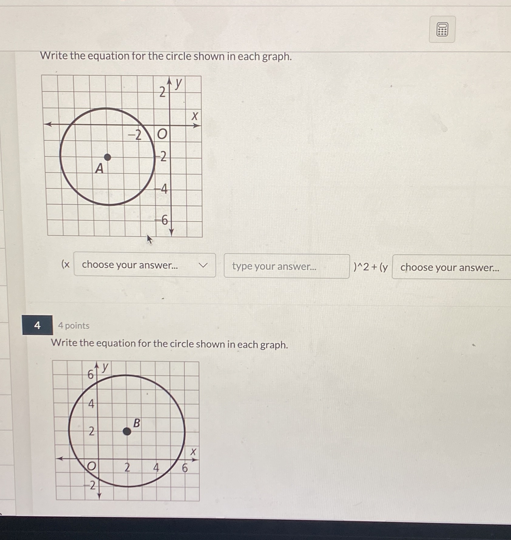 Please write the equation for the circles shown in the graph for