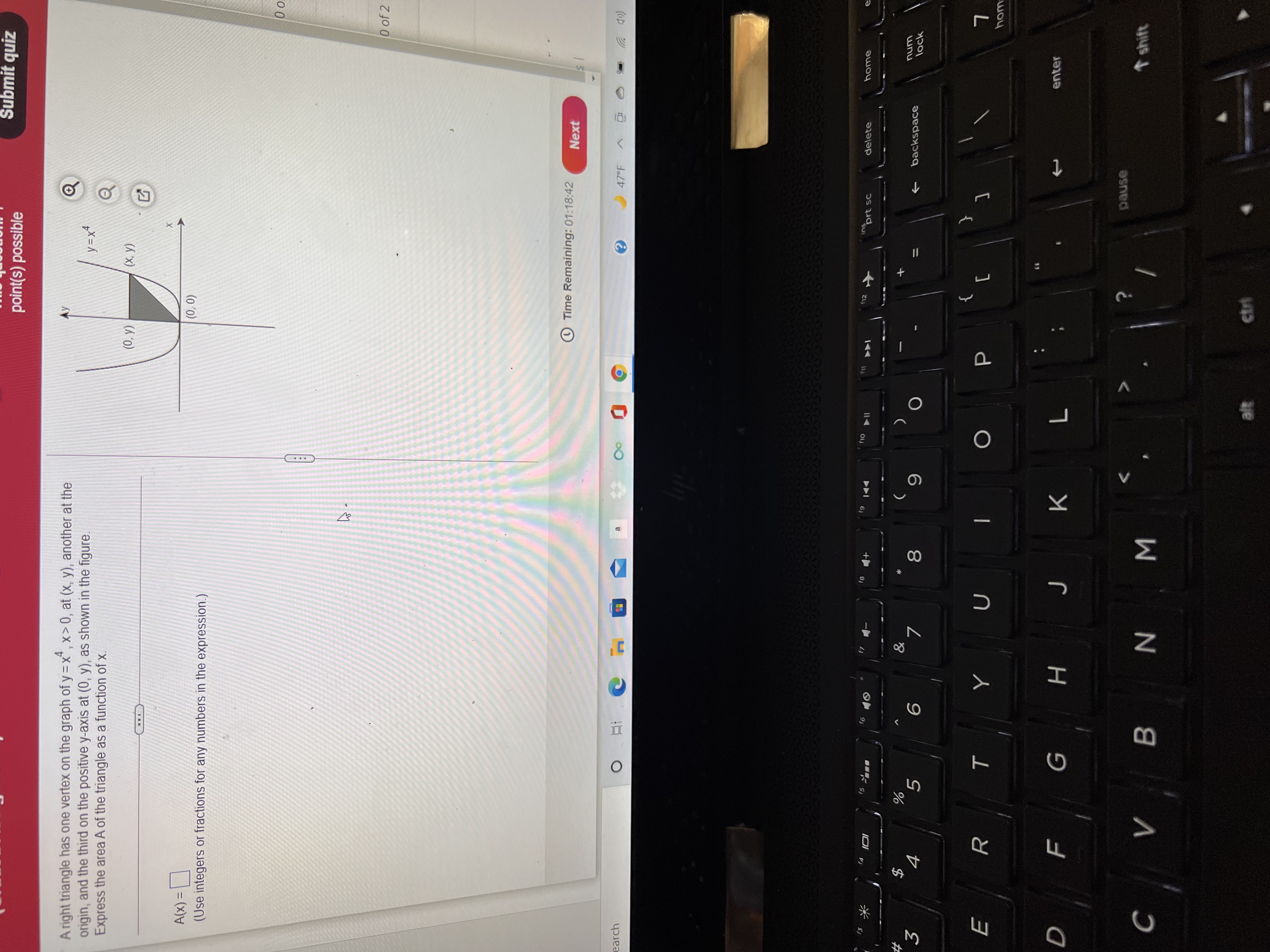 point(s) possible Submit quiz A right triangle has one vertex on