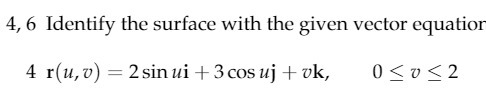  4,6 Identify the surface with the given vector equation 4 r(u,