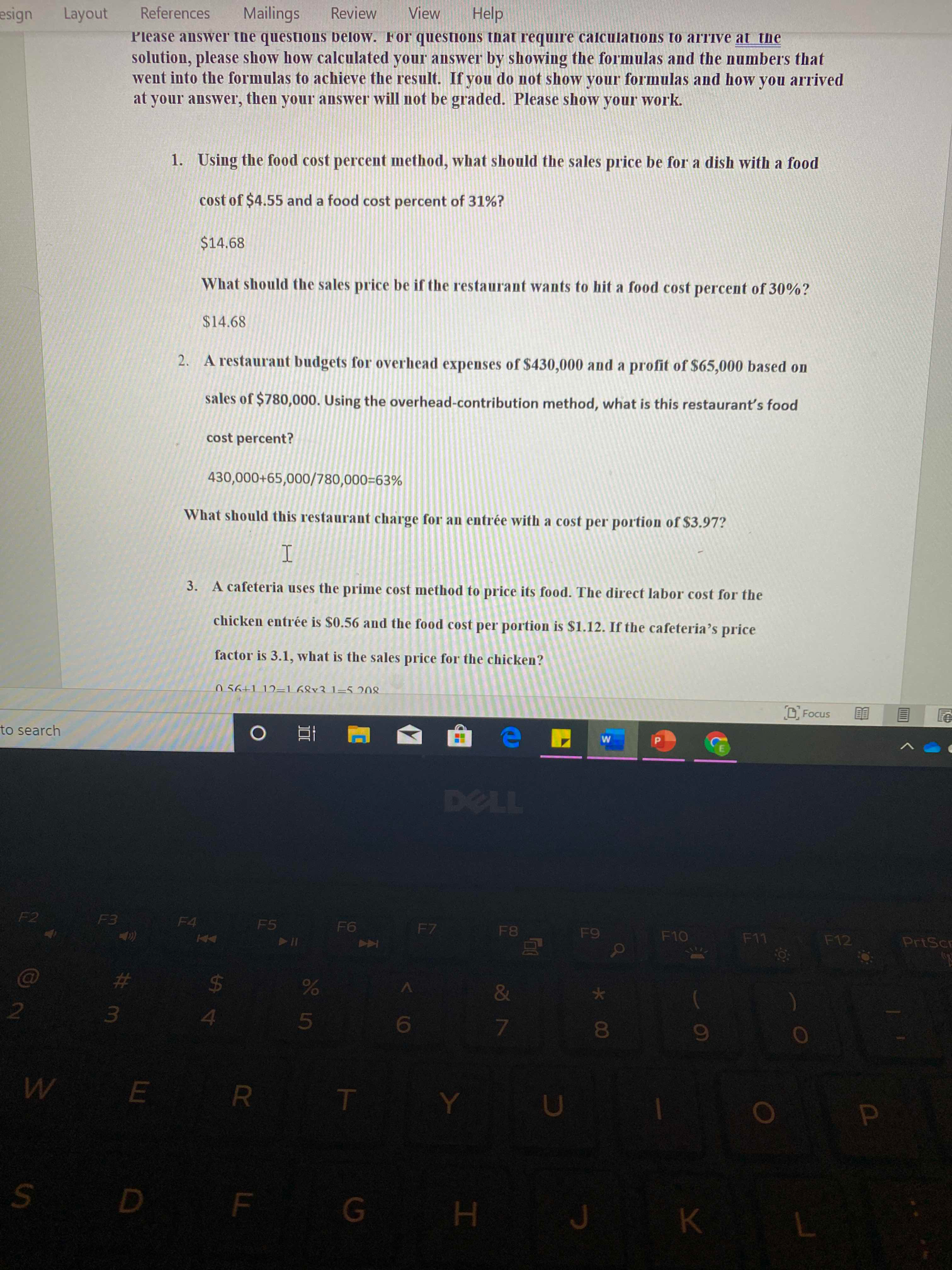 esign Layout References Mailings Review View Help Please answer the questions