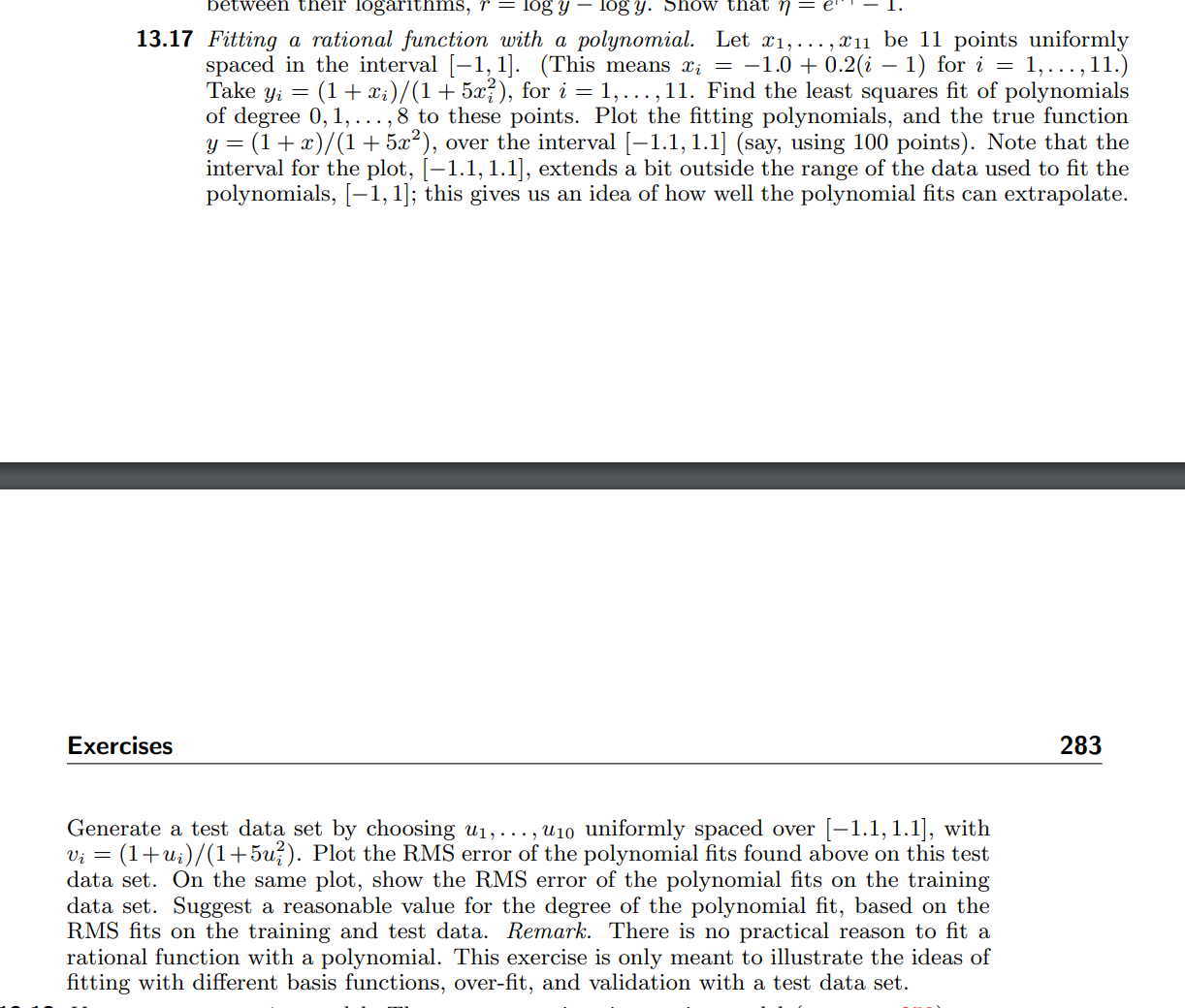Applied Linear Algebra - Fitting a rational function with a polynomial. Between