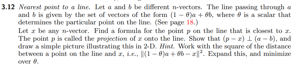 Applied Linear Algebra - Nearest Point to a line. I have attached