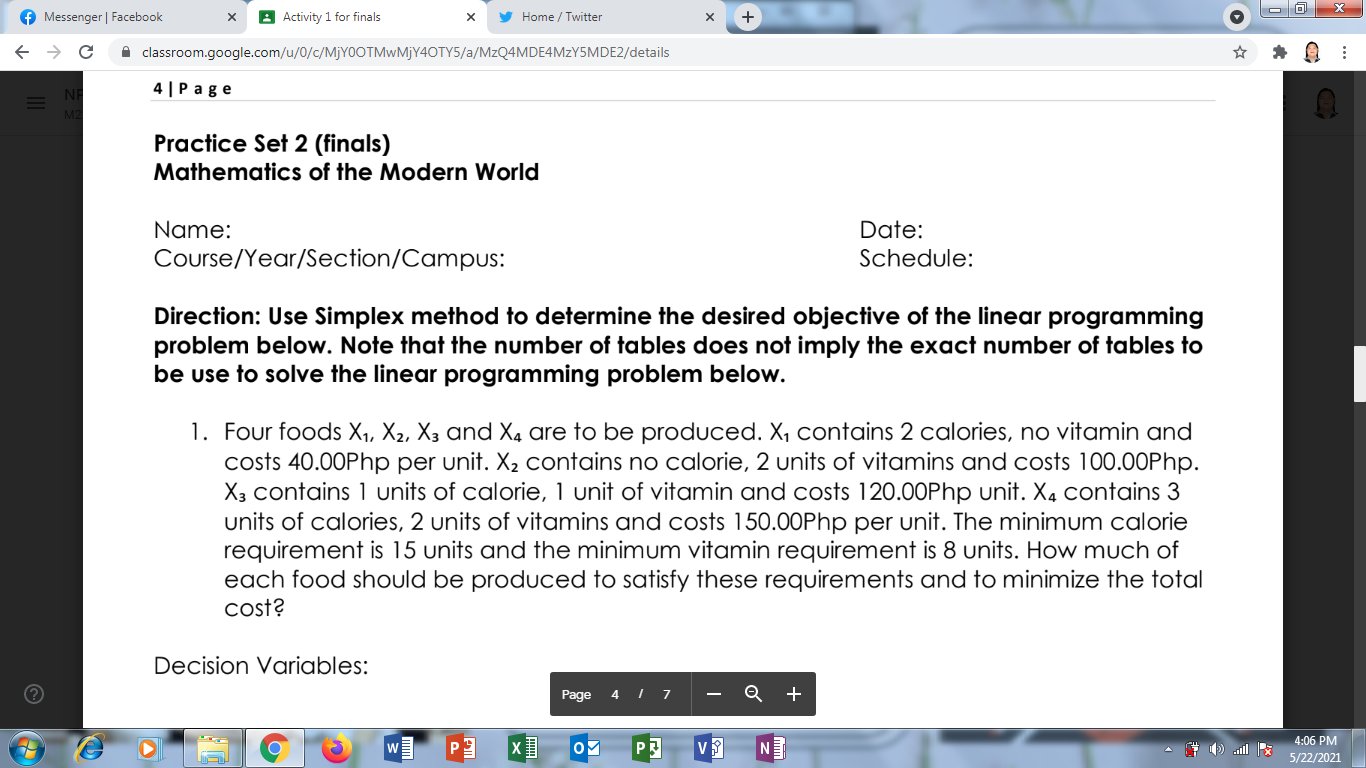 Helo me. Use simplex method T 'v r 9 M55enger| Facebaok X