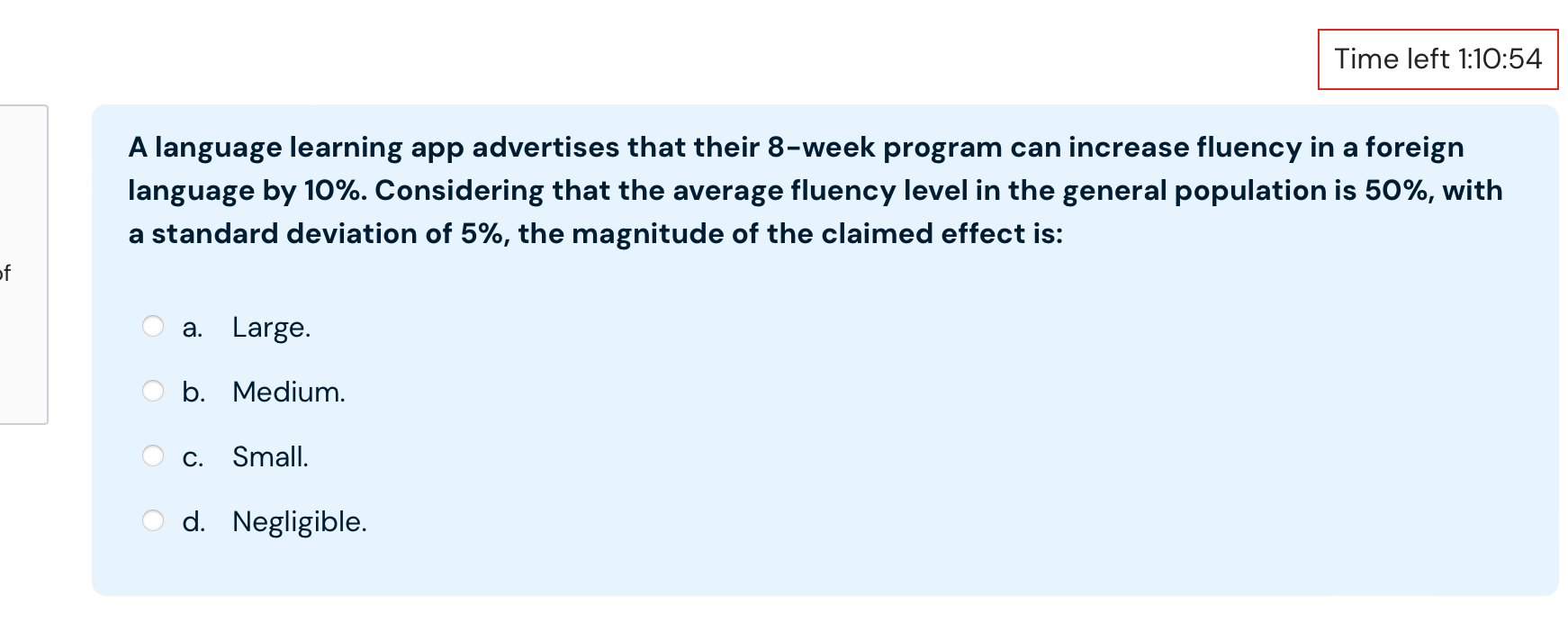  Time left 1:10:54 A language learning app advertises that their 8-week