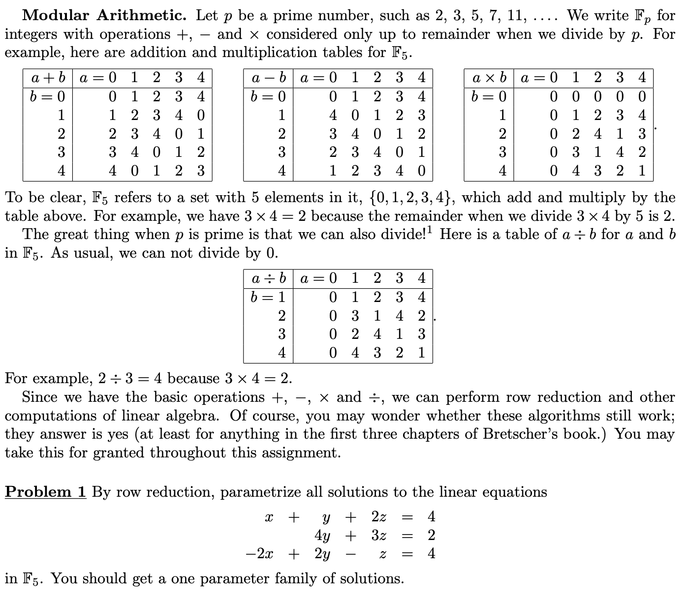  _ Modular Arithmetic. Let p be a prime number, such as