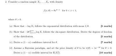 2. Consider a random sample X1. ..., N'a with density where