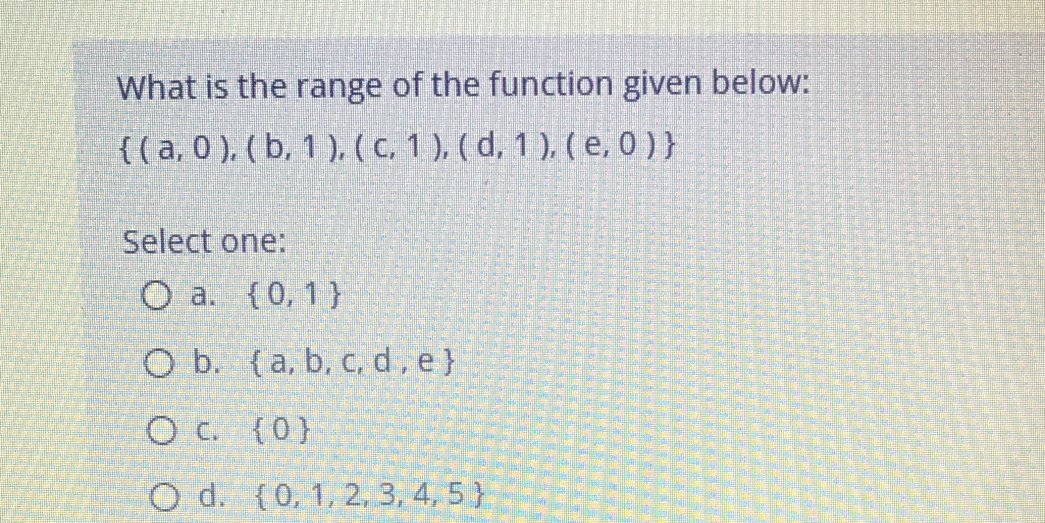 What is the range of the function given below: { (