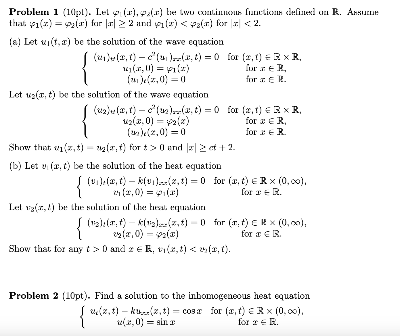  Problem 1 (10pt). Let 41(x), 42(x) be two continuous functions defined