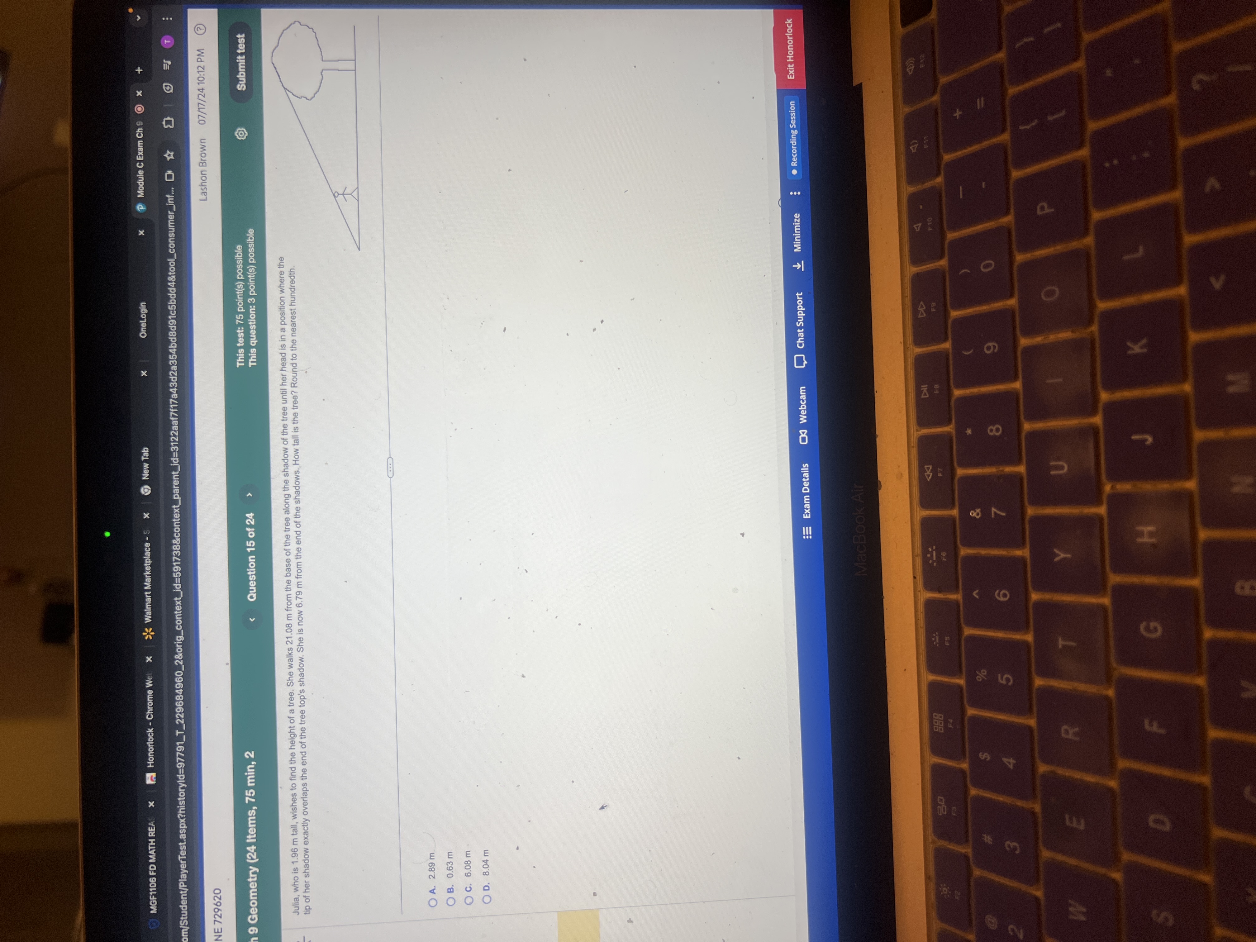 Geometry (24 Items, 75 min, 2 Question 15 of 24 This test: