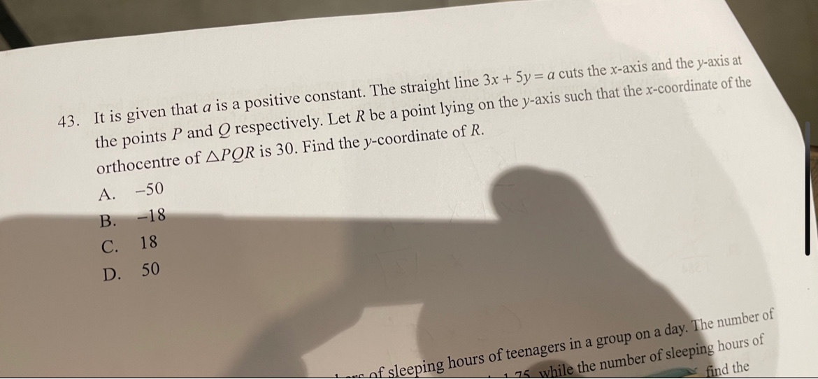  43. It is given that a is a positive constant. The