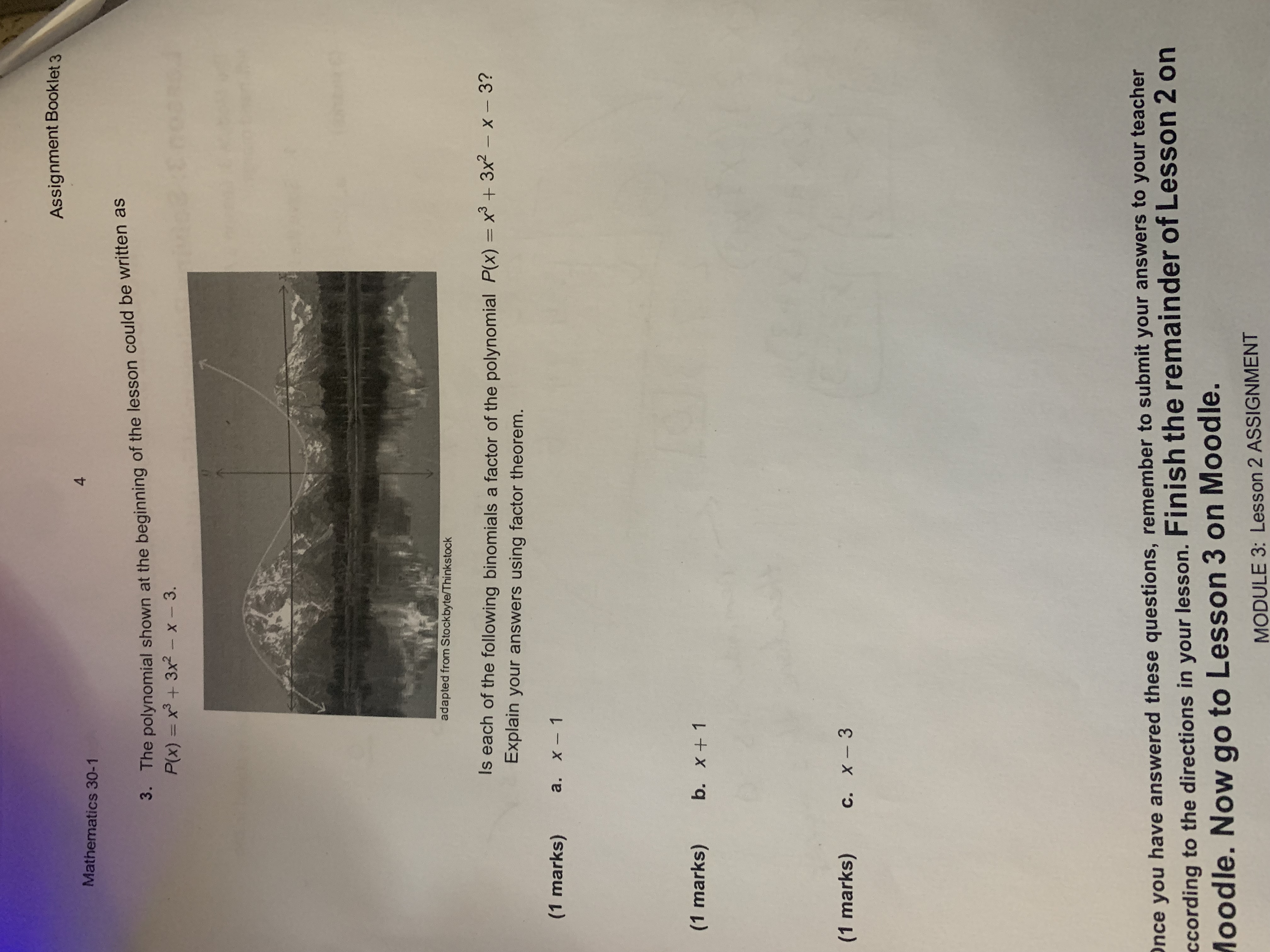  Assignment Booklet 3 Mathematics 30-1 3. The polynomial shown at the